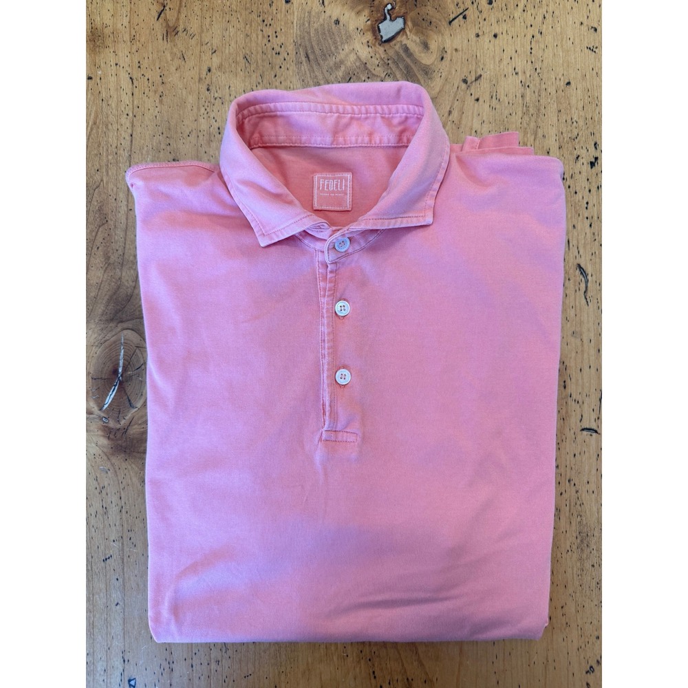 Fedeli Polo Shirt Size 52 Pink Short Sleeve Cotton Made in Italy Jersey